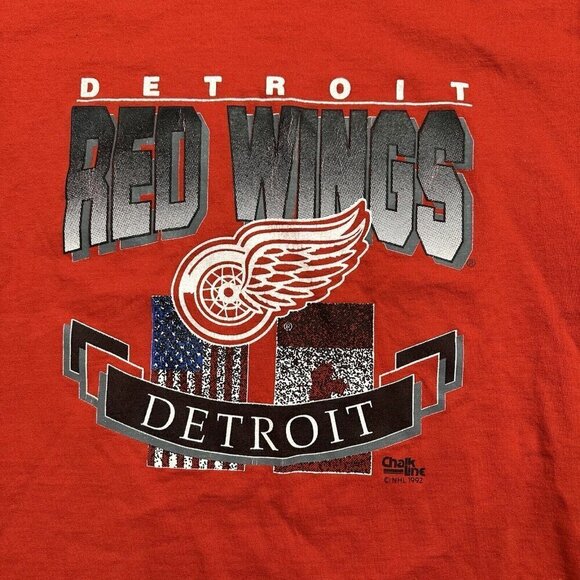 Vintage 90s Detroit Red Wings T Shirt L Mens Single Stitch Chalk Line Red - Picture 3 of 8